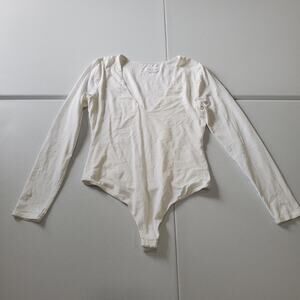 Lovers and Friends Bodysuit Womens Medium White Long Sleeve V Neck Stretch